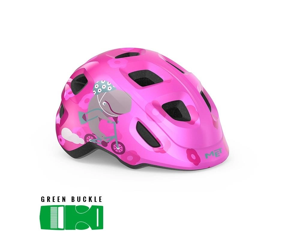 Cykelhjälm Barn MET Hooray Grönt Spänne Pink Whale 3 Cykelhjälm Barn MET Hooray Grönt Spänne Pink Whale